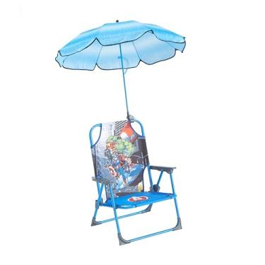 Imagem de Idea Nuova Marvel Avengers Cadeira de praia infantil dobrável com guarda-chuva, cadeira de acampamento portátil para crianças a partir de 3 anos, leve e compacta para praia, acampamento e quintal