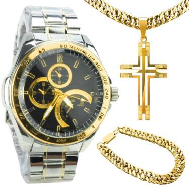 Imagem de Kit Relógio Masculino à Prova d'Água + Corrente e Pulseira - Orizom