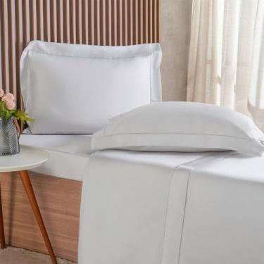 Imagem de Jogo de Cama Queen 4 Pçs Ricamo 300 Fios 100% Algodão 160x200x40cm - T