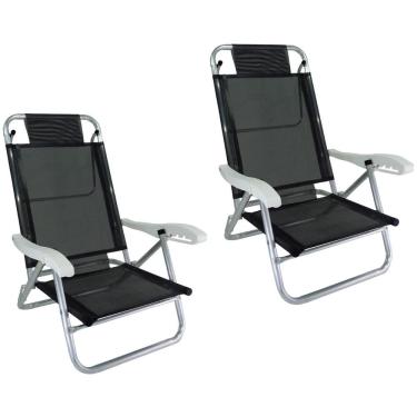 Imagem de Kit 2 Cadeira de Praia Alumínio 5 Posições Preto Zaka