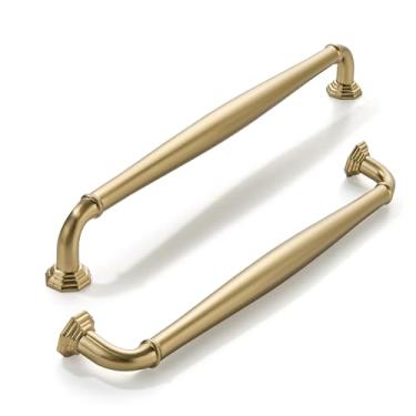 Imagem de khtumeware Pacote com 10 puxadores de armário de latão escovado de 152 mm (6 polegadas) puxadores de armário dourados quentes ferragens sólidas para armário puxadores de gaveta puxador de cômoda