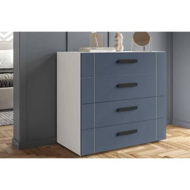 Imagem de Cômoda de Quarto Lisboa c/ 4 Gavetas Branco/Azul - Politorno