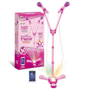 Imagem de TourKing Máquina De Karaokê Infantil Com Suporte, Microfone Luzes Palco Piscantes, Suporte Ajustável, Presente Para Crianças A Partir 3 Anos (Rosa)