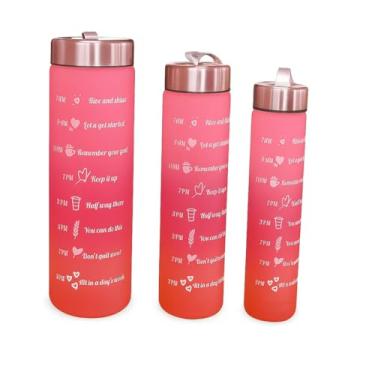 Imagem de Kit 3 Garrafas Squeeze Policarbonato Degradê 800ml 500ml e 300ml Hidratação Ideal para Academia e Corridas Casa Buritis (Rosa + Vermelho)