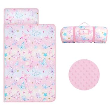 Imagem de Tapete de dormir infantil portátil com travesseiro e cobertor removíveis para meninas e meninos, saco de dormir leve extra grande para creche de acampamento pré-escolar