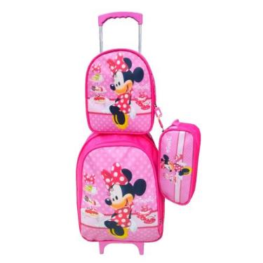 Imagem de Kit Mochila da Minnie com Rodinhas + Lancheira Térmica + Estojo Escola