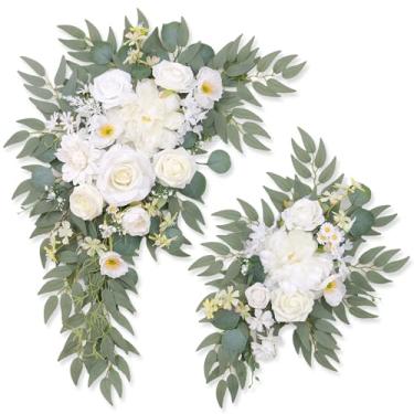 Imagem de Odouzy Pacote com 2 decorações de arco de casamento flores artificiais penduradas florais para casamento, placa de boas-vindas, pano de fundo, arco de balão, festa em casa, cerimônia de noiva