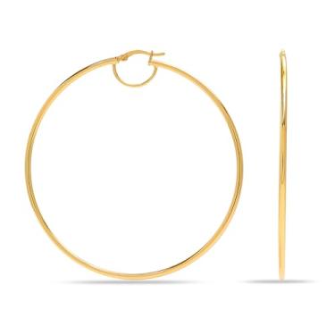 Imagem de Charmsy Brincos de argola clássicos para mulheres | argolas extra grandes banhadas a ouro 14K | Brincos femininos de argola click-top 70 mm