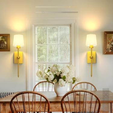 Imagem de Iluminação de parede interna LED regulável com controle remoto USB recarregável lâmpada de parede operada por bateria arandelas de parede sem fio para quarto sala de estar corredor 3000K-6500K (ouro