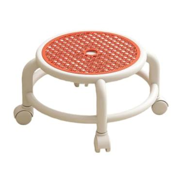 Imagem de Fenteer Banqueta baixa giratória 360° multifuncional leve e pequena com rodinhas para pedicure, spa e salões de beleza, Laranja