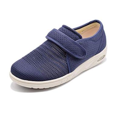 Imagem de Mei MACLEOD Tênis feminino para diabéticos, extra largo, com alça ajustável, leve, pés inchados, alívio da dor no calcanhar, fascite plantar, Azul feminino, 6 Wide