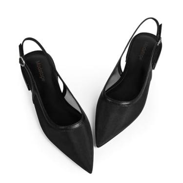 Imagem de Modatope Sapatilhas Slingback para mulheres, bico fino, sapatilhas, sandálias clássicas de salto baixo, Malha preta, 40
