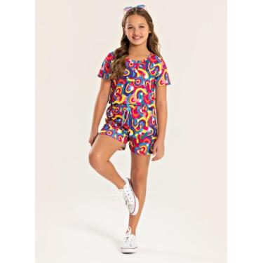 Imagem de Conjunto Verão Menina Rosa Cropped e Shorts Arco-Íris de Cores - Molek