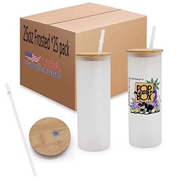 Imagem de ZREGGUR Vidro de sublimação de 740 ml com tampa de bambu, pacote com 25 copos de lata de cerveja de sublimação fosca, material de cor gradiente, adequado para cerveja, suco, água gelada, bebidas,