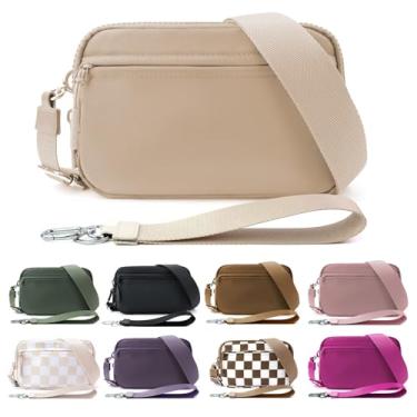 Imagem de IBEE Carteira feminina dupla com bloqueio de RFID, carteira transversal com janela para identidade, bolsa grande de nylon, Bege