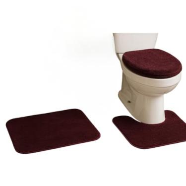 Imagem de Jogo de Tapetes para Banheiro 3 Peças - Algodão Pelúcia Super Macio e Antiderrapante | Conjunto com 2 Tapetes e 1 Capacho | Cores: Rosa, Preto, Branco, Marfim, Cinza (JOGO 3 PEÇAS VINHO)