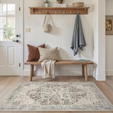 Imagem de Tapete de área para sala de estar - Tapete boho lavável 7,5 x 12,7 cm, vintage, oriental, envelhecido, casa de fazenda, pequeno e fino, para sala de estar, quarto, mesa de jantar, escritório em casa