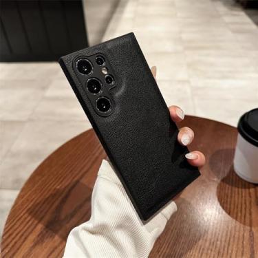 Imagem de Capa de celular luxuosa com textura de couro para Samsung Galaxy S24 S23 S22 S21 Plus, ultra à prova de choque, proteção de câmera, capa protetora fosca, preta, para S22 Ultra