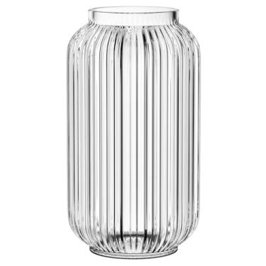 Imagem de MARTAGE Vaso de vidro canelado, vaso de flores transparente para buquê, vasos de vidro para flores, vasos modernos para sala de estar, quarto, cozinha, mesa de jantar, escritório, casamento, 20 cm