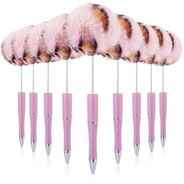 Imagem de FASHEWELRY 10 canetas esferográficas fofas de flamingo rosa com miçangas redondas pompom esferográficas 16,7 polegadas retrátil de pelúcia para escrita, escritório, volta às aulas, artigos de presente