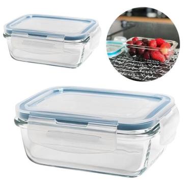 Imagem de Kit 2 Peças Pote De Vidro Hermetico Retangular 1520 Ml - Ad - Ad Impor