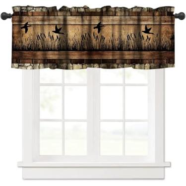 Imagem de Cortina vintage de sanefa de pato, rústica cabana pedra tijolo celeiro de madeira fazenda floresta vida selvagem patos voadores impressão blackout tratamento de janela para casa, sala de estar, quarto