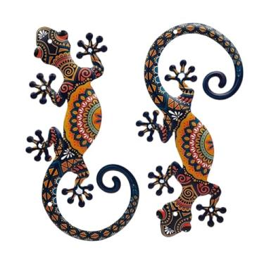 Imagem de Fenteer 2x Decoração de Parede Gecko, Decoração para Exterior, Escultura de Parede em Ferro, Escultura Pendurada para Jardim, Corredor Interno, Cerca