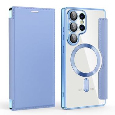 Imagem de HJZSZX Para Galaxy S24Plus Magnético Luxo Cor Sólida Couro Flip Carteira Slot Para Cartão Capa de Telefone (Para Galaxy S24Plus/Azul Claro)