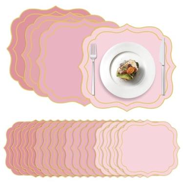 Imagem de Stuffygreen 100 peças de jogo americano de papel Boho 33,4 x 30,5 cm descartável tapete decorativo para casamento, chá de bebê, banquete, festa, decoração de mesa (rosa)