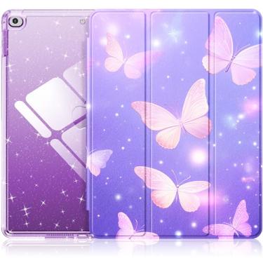 Imagem de INFILAND Capa para iPad 6ª/5ª geração de 9,7 polegadas 2018/2017, iPad Air 2 linda capa protetora transparente com glitter para crianças, meninas, mulheres, com porta-lápis (vibração roxa)