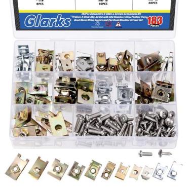 Imagem de Kit de sortimento de clipes e parafusos automotivos em U Glarks 183 un