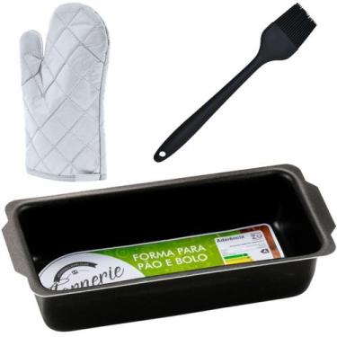 Imagem de Assadeira Pão Retangular Antiaderente 900Ml + Luva + Pincel - Marcolar