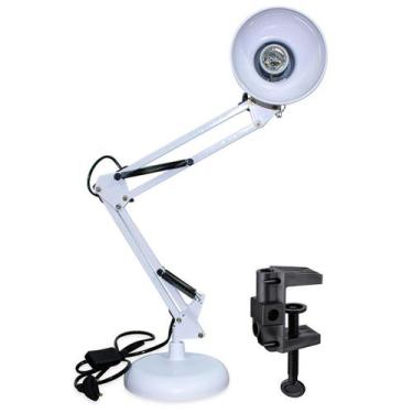 Imagem de Luminária E27 Abajur Articulável Base E Garra Mesa Branco - Arte Seduc