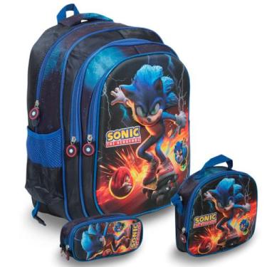 Imagem de Kit Mochila Escolar Masculina Sonic + Lancheira e Estojo - Plike