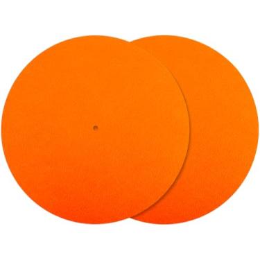 Imagem de CRASPIRE 2 peças, tapete para toca-discos de feltro, 29 cm, laranja, antiderrapante, antiestática, plano, redondo, protetor de lã, vinil, toca-discos para reduzir o ruído, suporte de som acústico