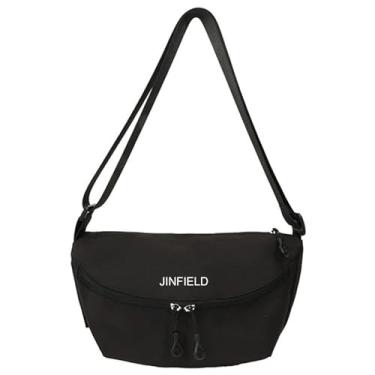 Imagem de Jinfield Bolsa tiracolo feminina Hobo Bolsa feminina Bolinho de Massa Acolchoada Alça Ajustável Nylon Crescente Bolsa para Viagem Diária Treinos Caminhadas Compras Preta, Preto