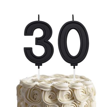 Imagem de Vela preta de aniversário de 30 números para bolo, velas de bolo de 6 cm para decoração de aniversário de casamento, celebração de festa de feliz aniversário