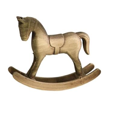 Imagem de Generic Estatueta de cavalo de balanço, decoração para casa, artesanato, escultura de madeira, ornamento para quarto, peça central, de escritório, Amarelo