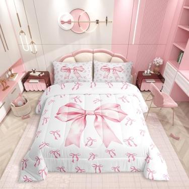 Imagem de Erosebridal Conjunto de cama com laço rosa kawaii, rosa, princesa, solteiro, roxo e branco, conjunto de cama com laço e edredom de sonhos, para crianças e mulheres