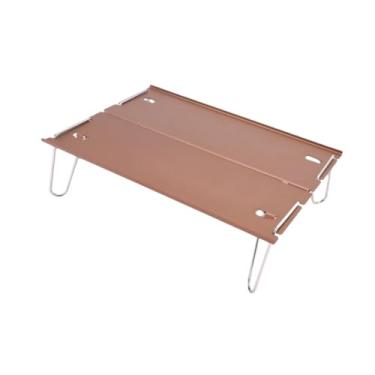 Imagem de IEUDNS Mesa dobrável para acampamento, mesa dobrável de liga de alumínio, compacta, ultraleve, móveis para acampamento ao ar livre, de praia para pesca e, Marrom Claro