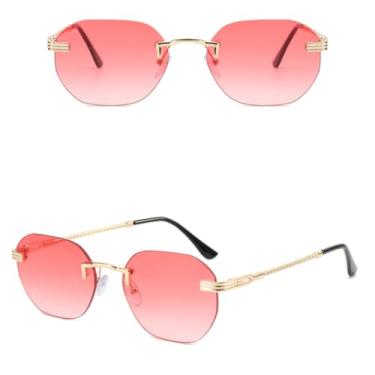 Imagem de VFDHN Óculos de sol sem aro de metal com lentes de corte amarelo gradiente, feminino e masculino, sem armação (6)