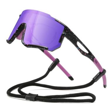 Imagem de Suertree Óculos de sol polarizados para ciclismo masculino e feminino, proteção UV com clipe de miopia, beisebol, ciclismo, corrida, MTB, óculos de sol, Preto + roxo claro, 5.59×5.39×2.17inch