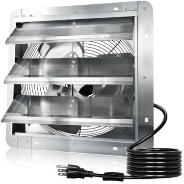 Imagem de Hiorucet Exaustor de obturador montado na parede de 12 polegadas com cabo de alimentação de 1,8 m, exaustor de alumínio de baixo ruído de alta velocidade 1030CFM para estufa, garagem, loja, sótãos