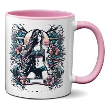 Imagem de Caneca Mulher Fitness Musculação Academia Treino Floral (Rosa)