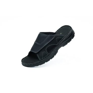 Imagem de MGGMOKAY Sandálias de couro masculinas confortáveis antiderrapantes com alças ajustáveis, Preto, 44