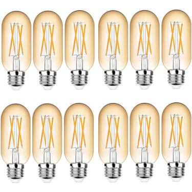 Imagem de NOTOC Lâmpada LED regulável E26 6W, equivalente a 60W, lâmpada tubular E26, lâmpada de filamento Edison transparente antiga 600 lúmens âmbar quente 2300K, pacote com 12