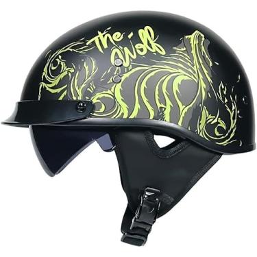 Imagem de Capacete De Motocicleta Retro Meio Capacete Capacete Chopper Dot/Ece Viseira De Certificação Vintage Motocicleta Meio Capacete Meio Shell Capacete A Jato Piloto De Bicicleta, H, XL = 61?62cm