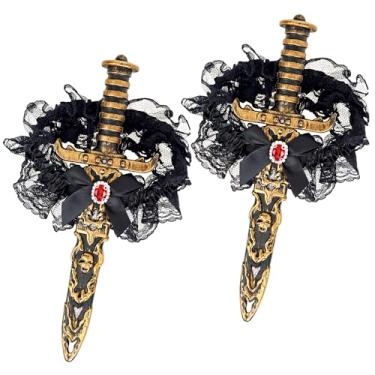 Imagem de Horolam 2 peças de espadas de pirata com laço de renda, espada de punhal de pirata com coldre e liga de coxa para mulheres para cosplay