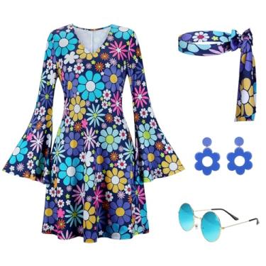 Imagem de Zhitunemi Roupas de discoteca dos anos 70 para mulheres: fantasia hippie feminina vestido de discoteca anos 60 vestidos descolados para festa de Halloween cosplay 33074 azul-escuro G