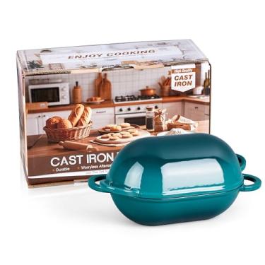 Imagem de Forma de pão esmaltada 2 em 1 com tampa, forno holandês de ferro fundido HaSteeL pequeno de 2,8 litros para pão caseiro, bolo de carne, esmeralda